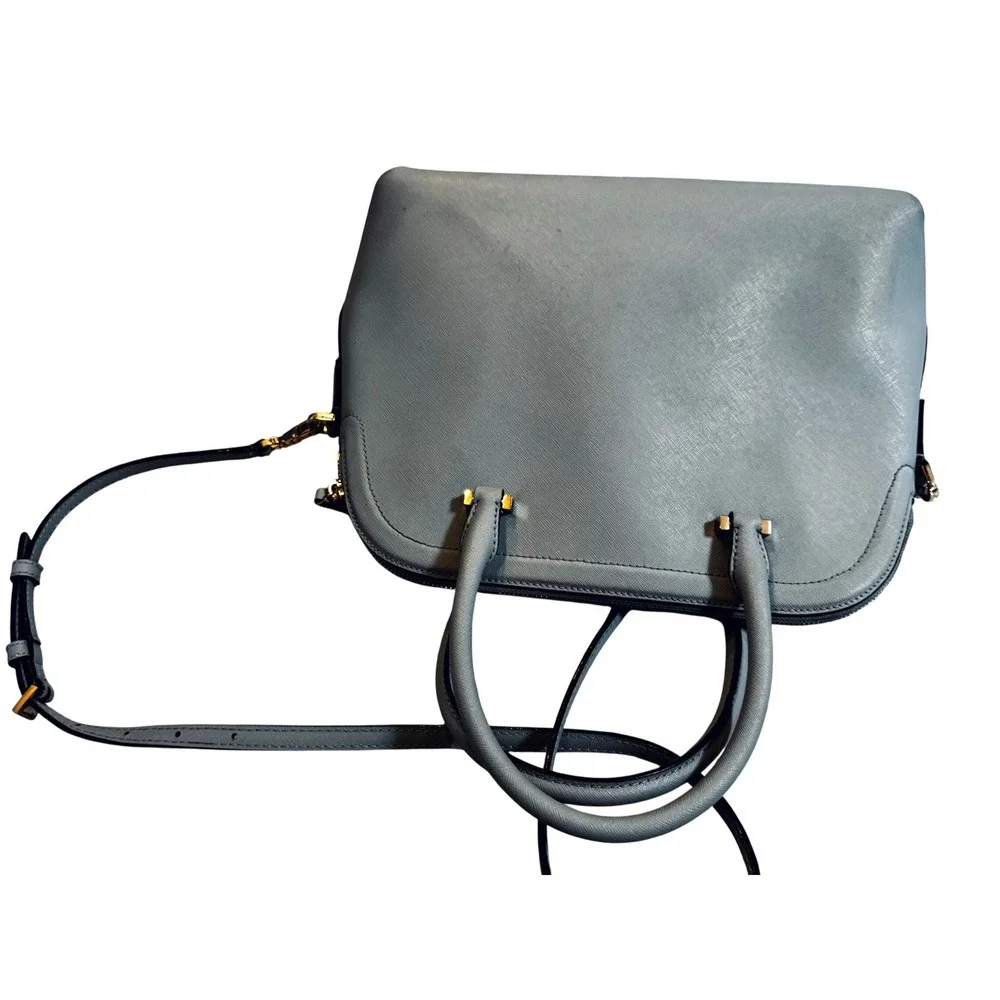 Kate Spade Light Blue Saffiano Leather Dome Satchel Crossbody Bag Gold Hardware